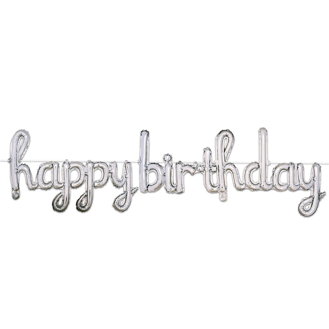 6 Pack Bulk Script Silver Happy Birthday Party Balloon Streamer